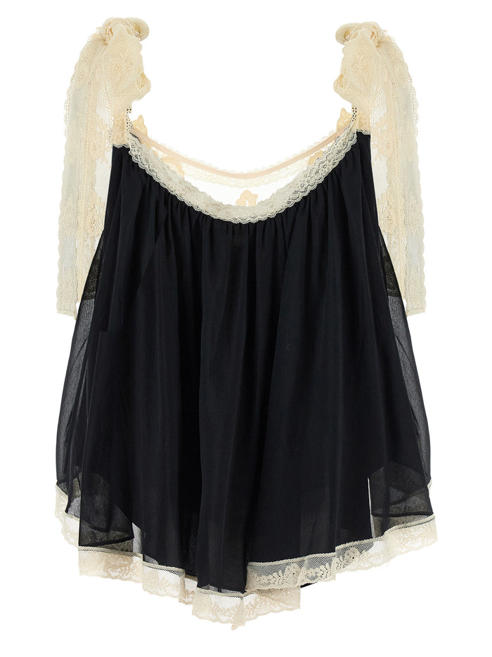 Roselight Top White/black Cotton Tops