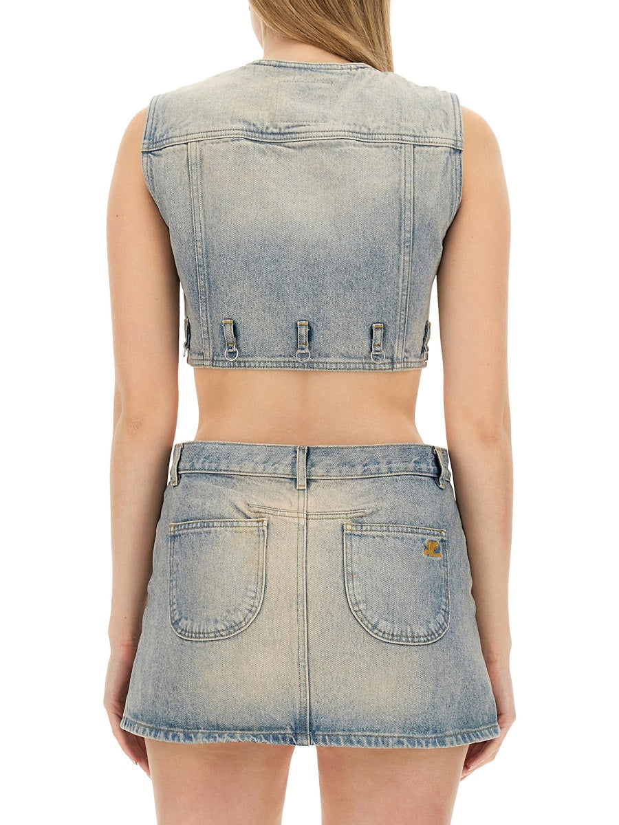 Top Cropped Denim Cotton Tops