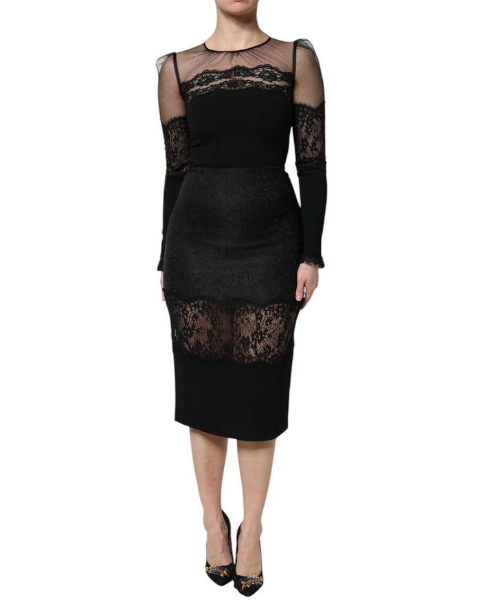 Dolce & Gabbana 37% Nylon 24% Cotton 15% Acetate 12% Polyester 10% Viscose 2% Elastane; Lining: 76% Silk 16% Cotton 4% Elastane 4% Nylon dress in black
