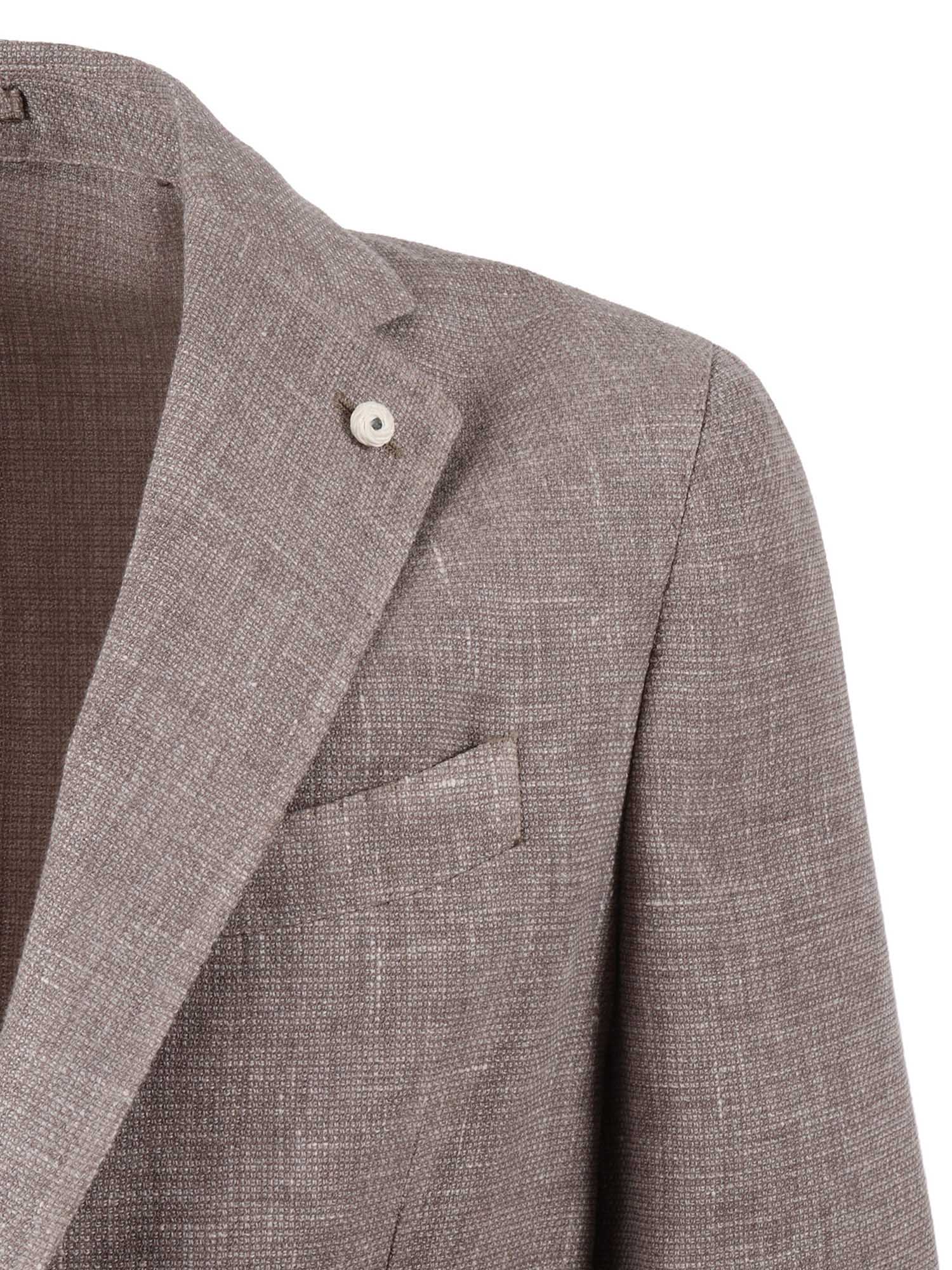 Jacket Brown Virgin Wool Linen Polyamide
