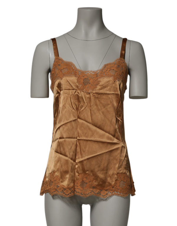 Dolce & Gabbana 80% Silk 12% Cotton 5% Elastane 3% Nylon tank top in brown