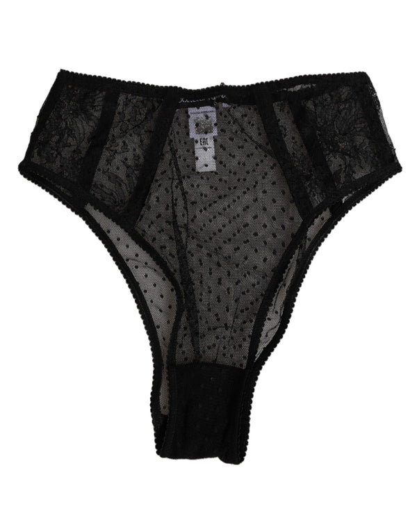 Black Lace Polka Dot Mesh High Waist Underwear Pa+vi Clothing