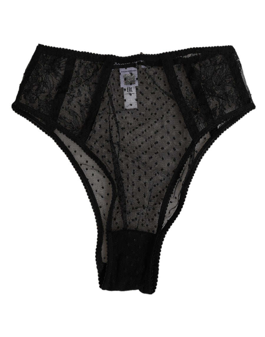 Black Lace Polka Dot Mesh High Waist Underwear Pa+vi Clothing
