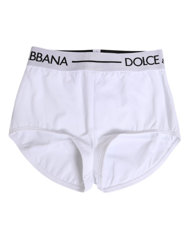 White Nylon Logo Waistband Shorts Underwear Elastane