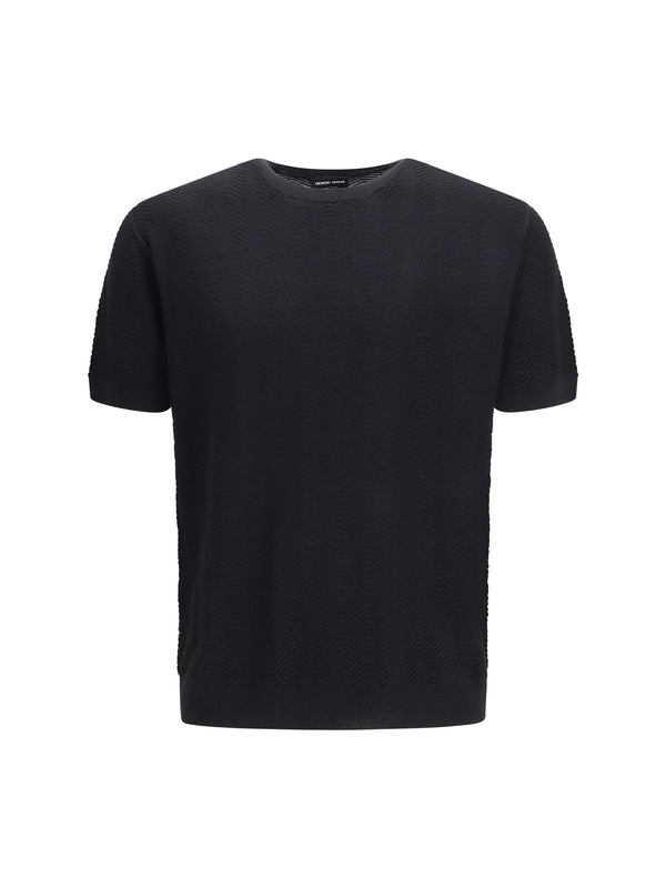 Short-Sleeved Cotton And Silk Sweater Black Silk