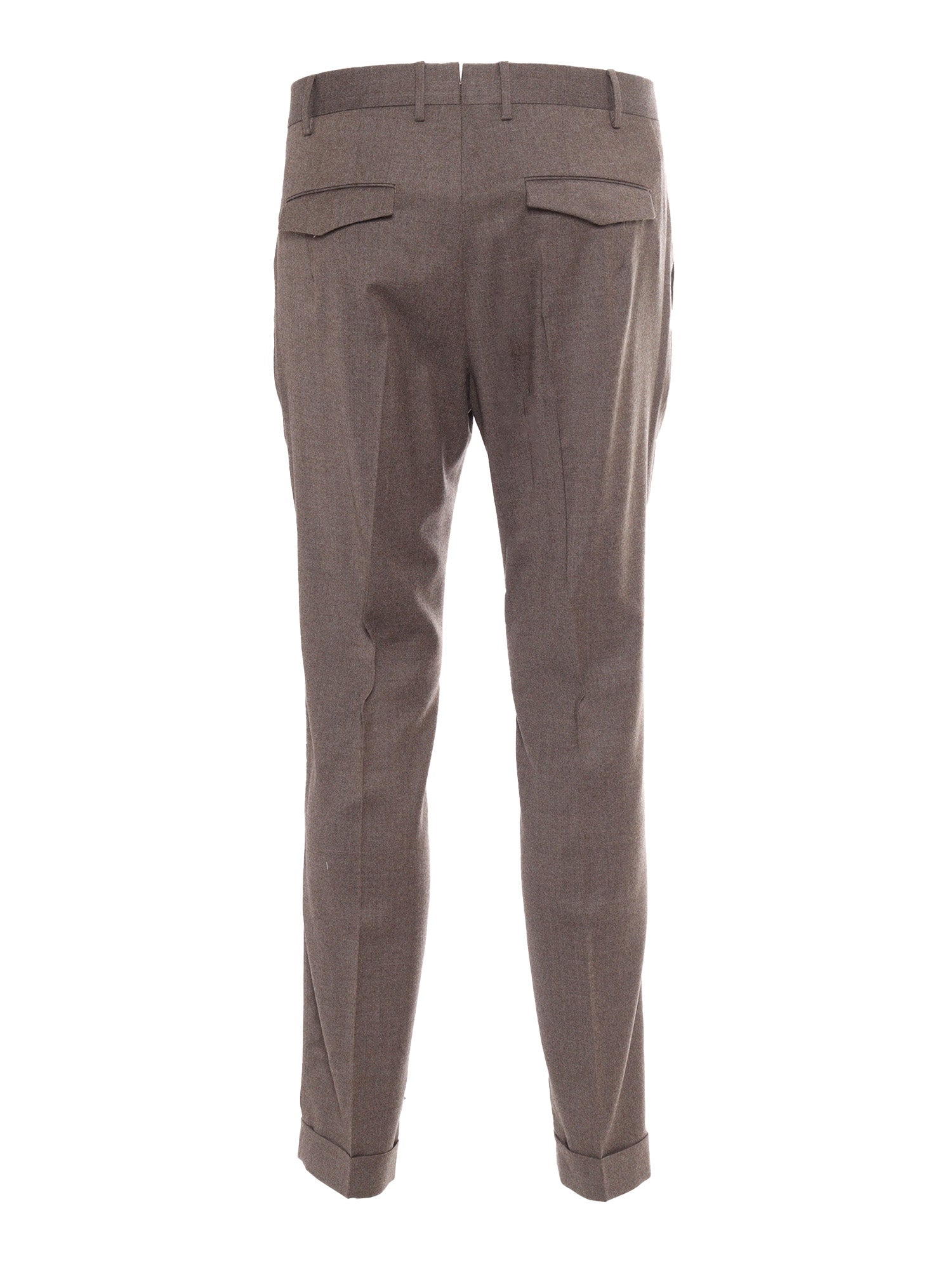 Master, 1 Pleat, Diagonal Pockets, Flap Back Turn-Up Brown Virgin Wool Elastane Pant