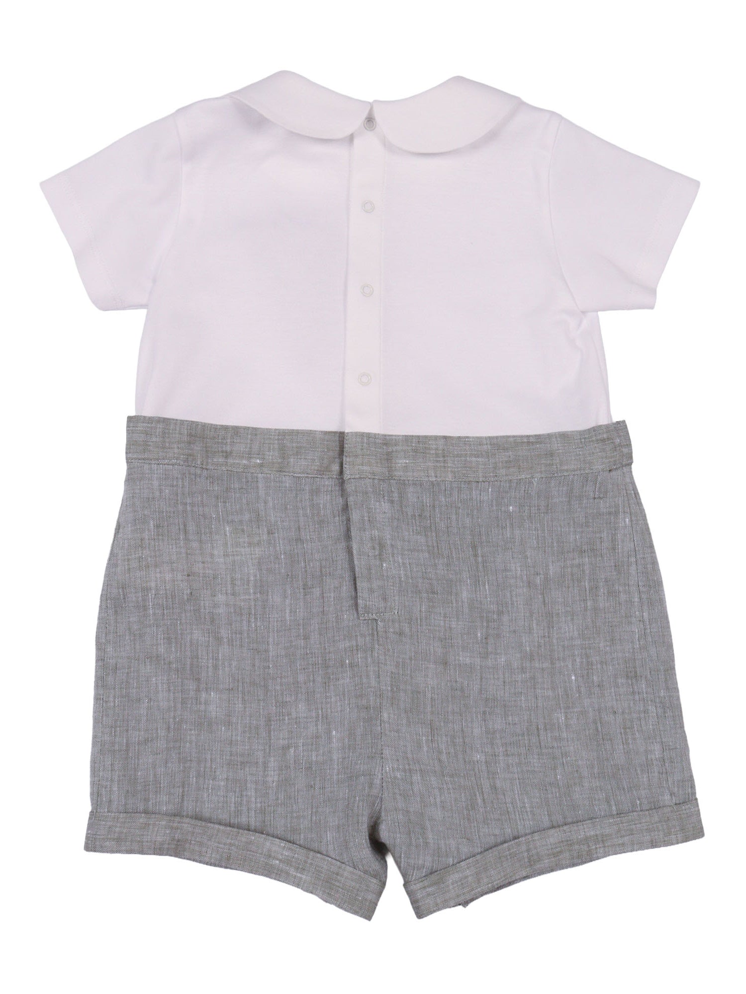 Short Sleeves Romper Grey Cotton Linen