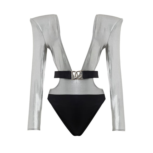 Dolce & Gabbana 55% Viscose one-piece swimsuit in silver