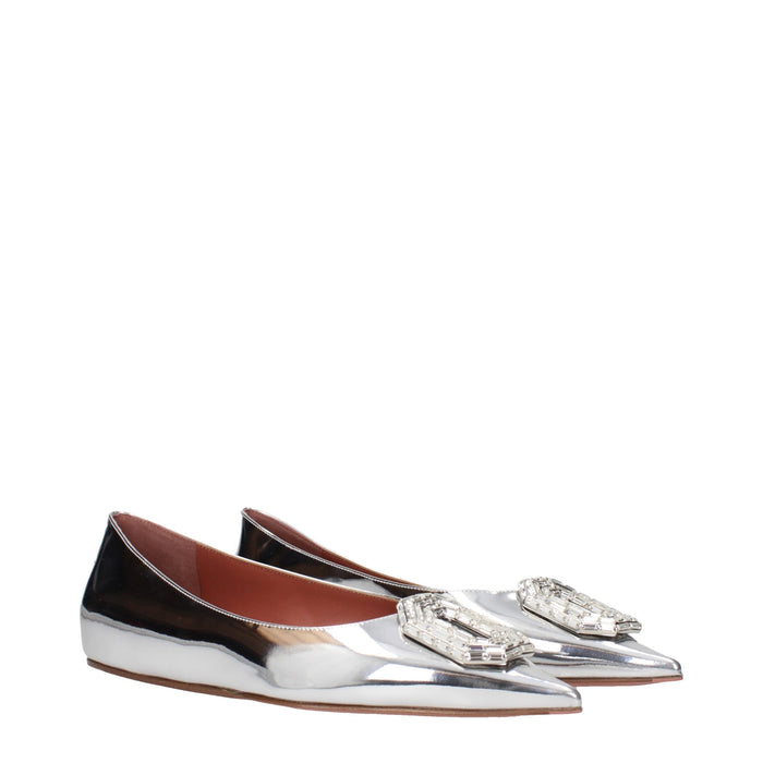 Amina Muaddi flat in silver — view 2