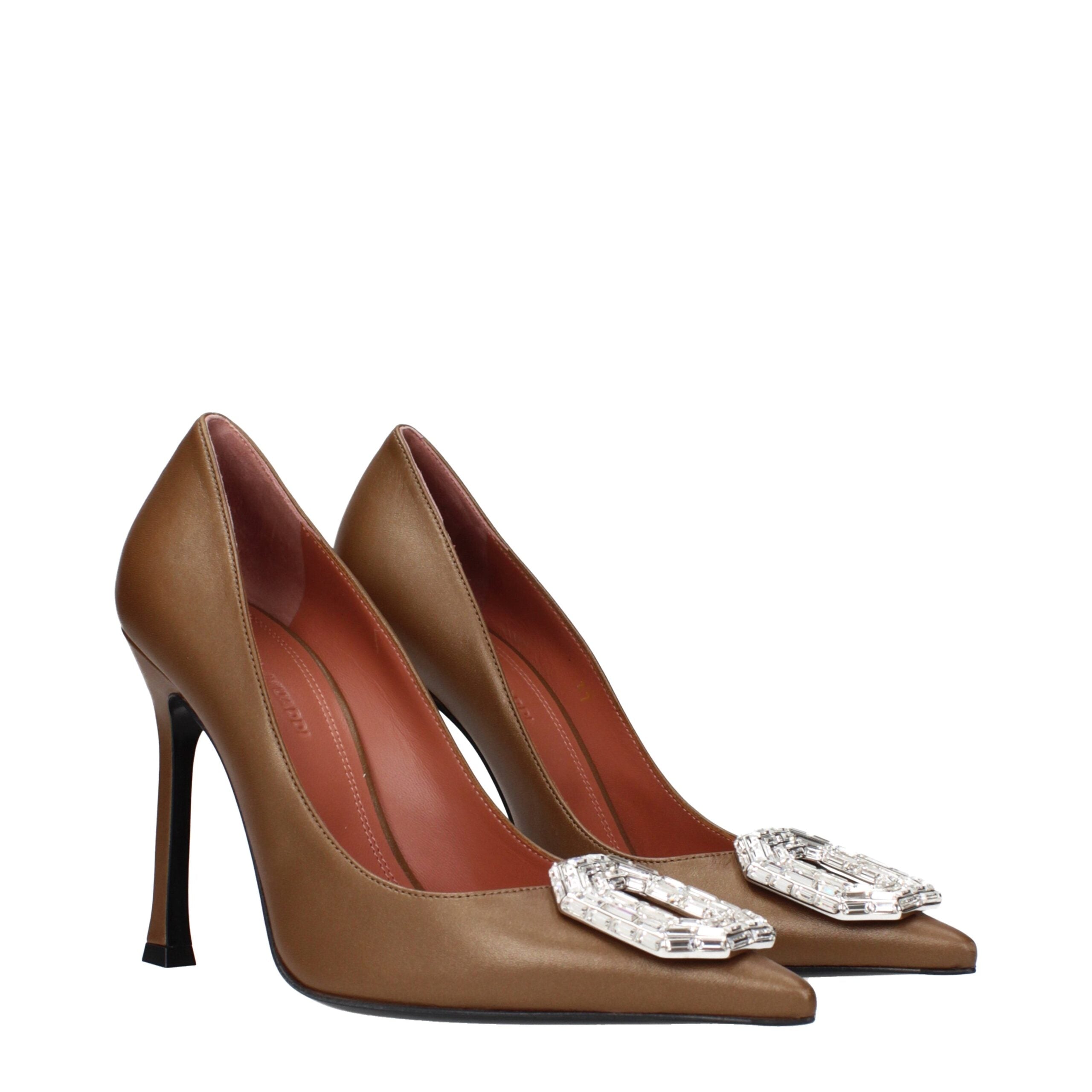 Amina Muaddi Nappa leather heel pump in brown — view 2