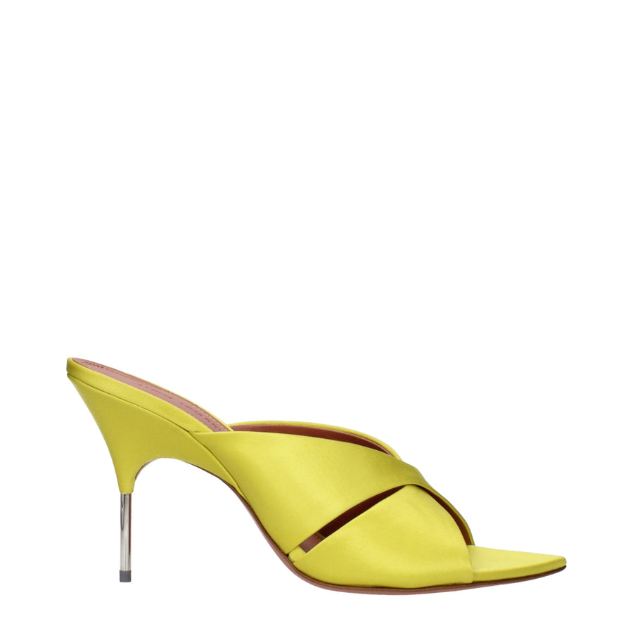 Amina Muaddi Satin mule heel in yellow