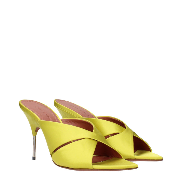 Amina Muaddi Satin mule heel in yellow — view 2