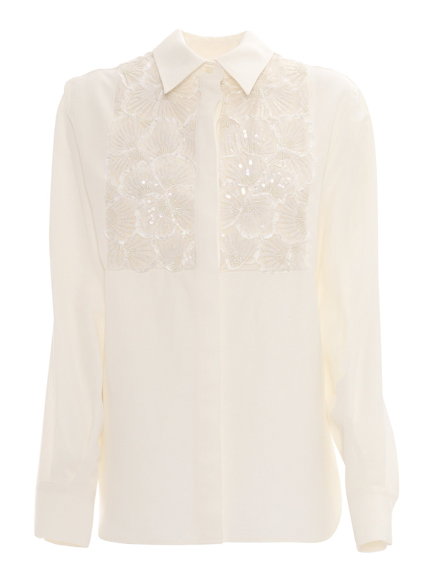 SHIRT WITH EMBROIDERED DETAIL White Viscose Linen
