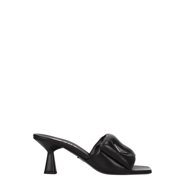 Prada Leather heel mule in black