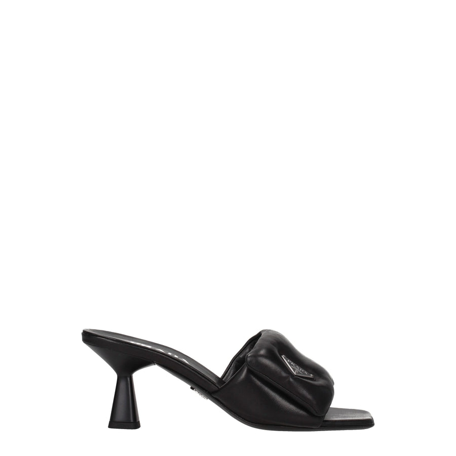 Prada Leather heel mule in black