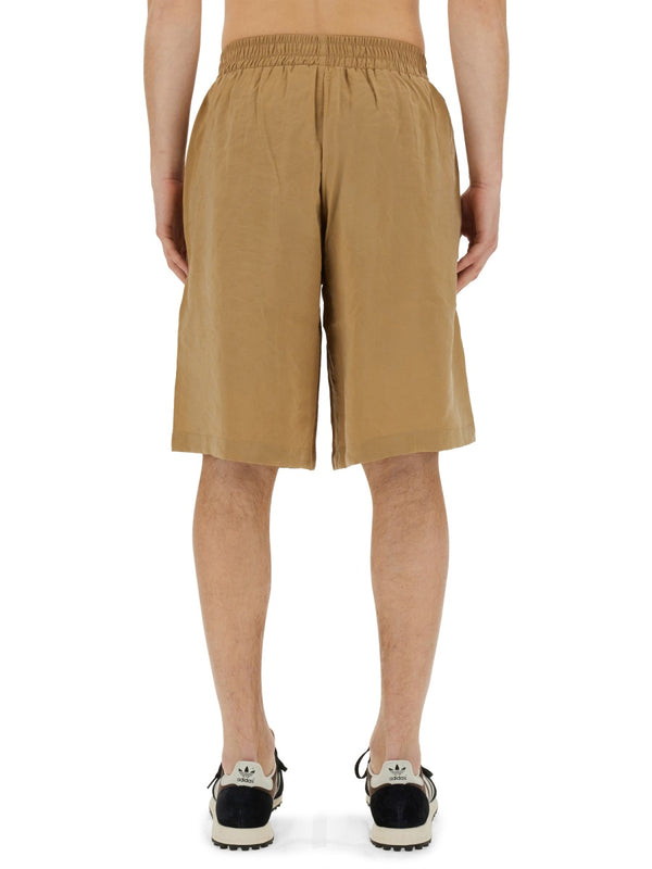 Bermuda With Logo Beige Cupro - Polyester Short