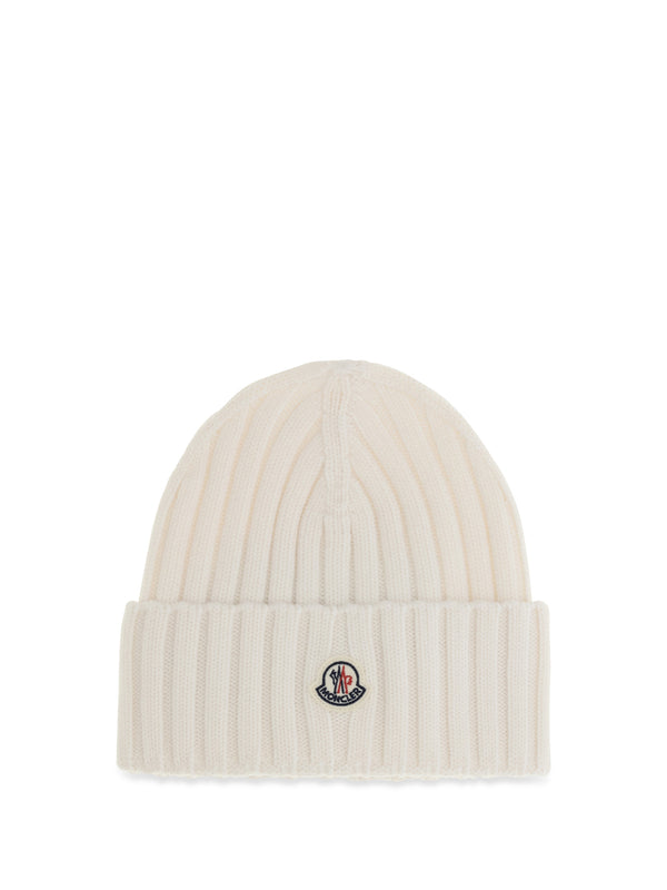 Wool Beanie With Logo White Merino Ovis Aries Hats E Hairbands