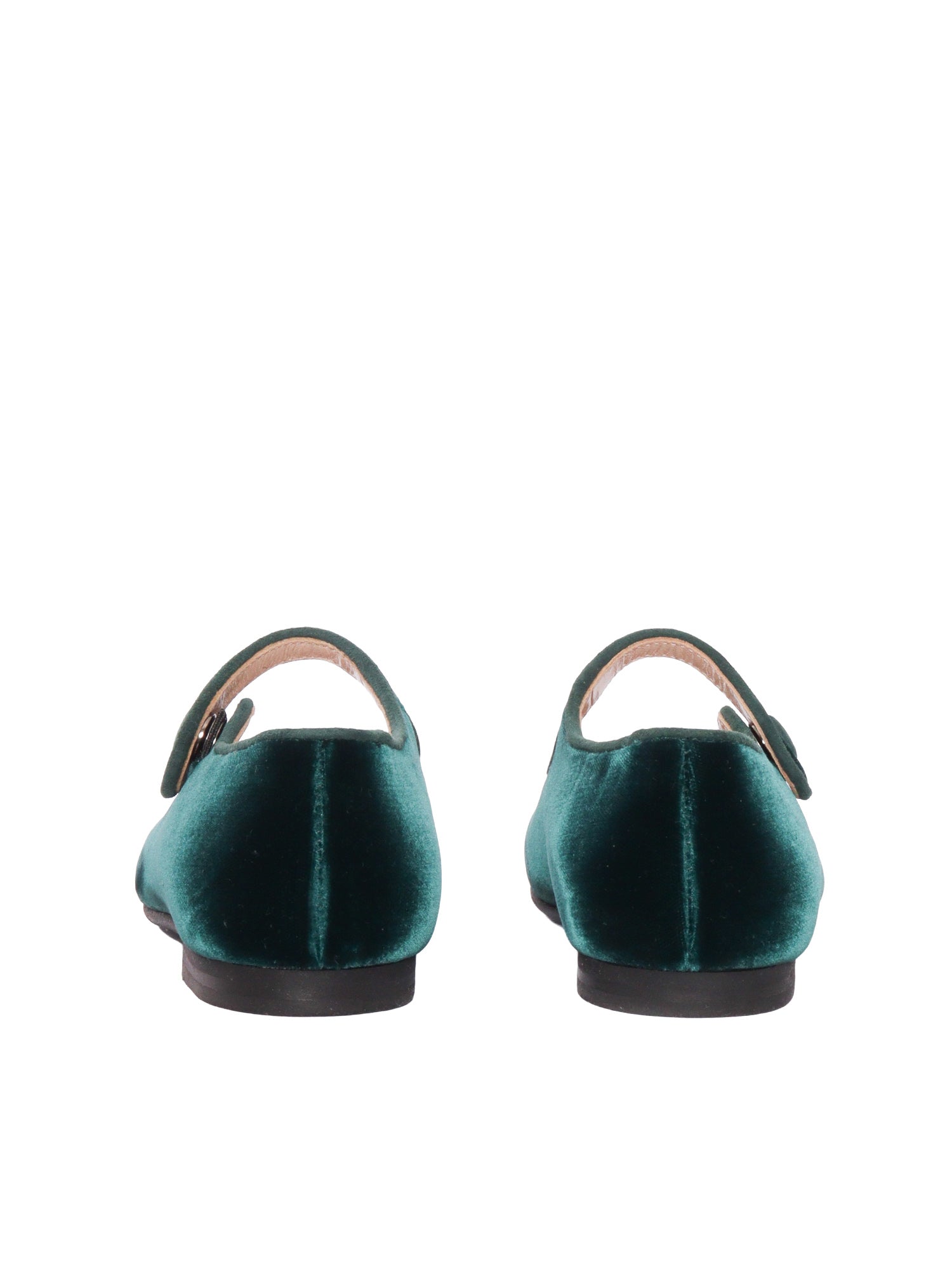 Fabric Mary Jane Ballerinas With Genuine Leather Detail Green Flat Shoes
