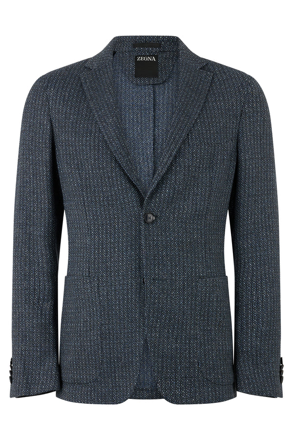 Single-Breasted Jacket Blue Cashmere-Linen Suit & Dinner