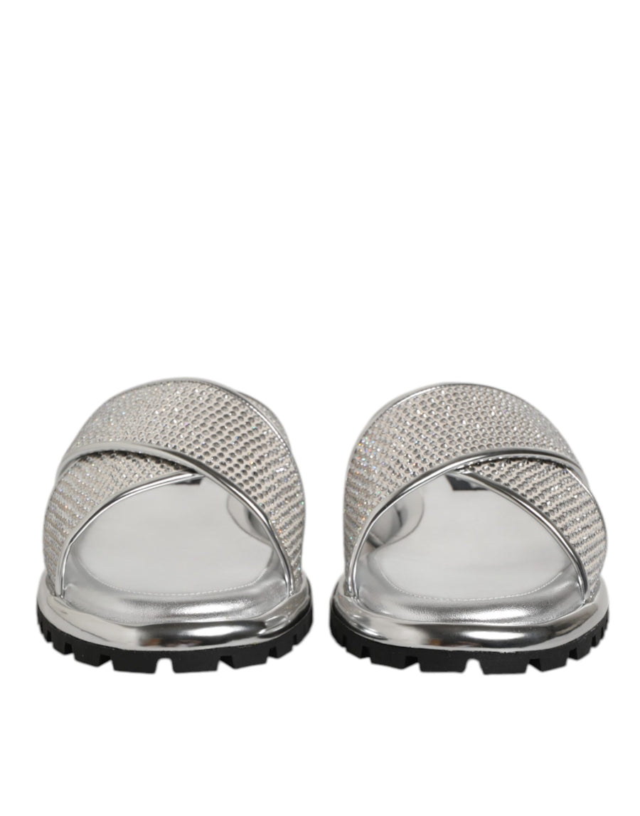 Dolce & Gabbana 06% PL + 10% PU + 51% Lamb + 33% Goat; Lining: 100% Goat; Sole: Leather slipper in silver