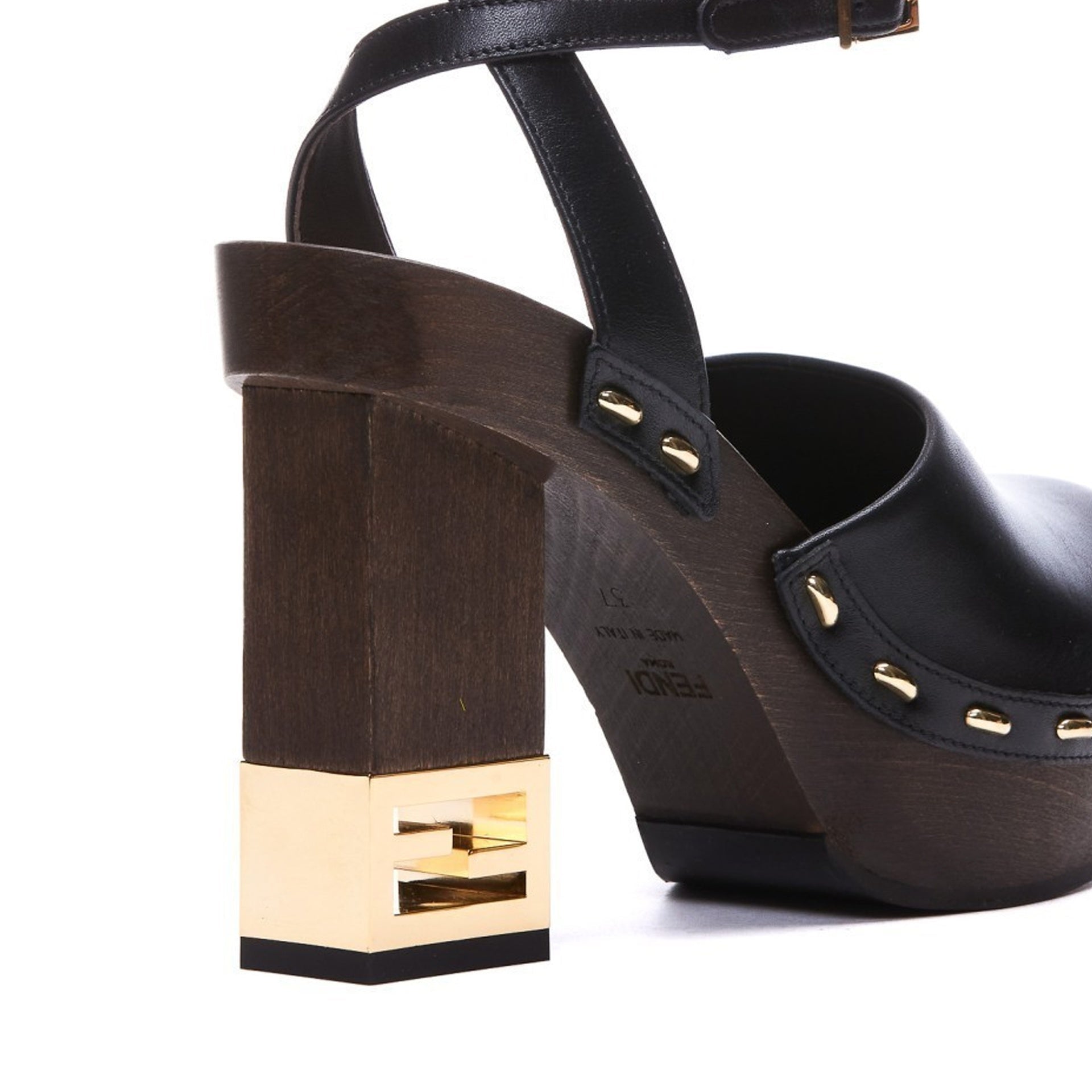 Decorative Heel Leather Pumps Black Calf