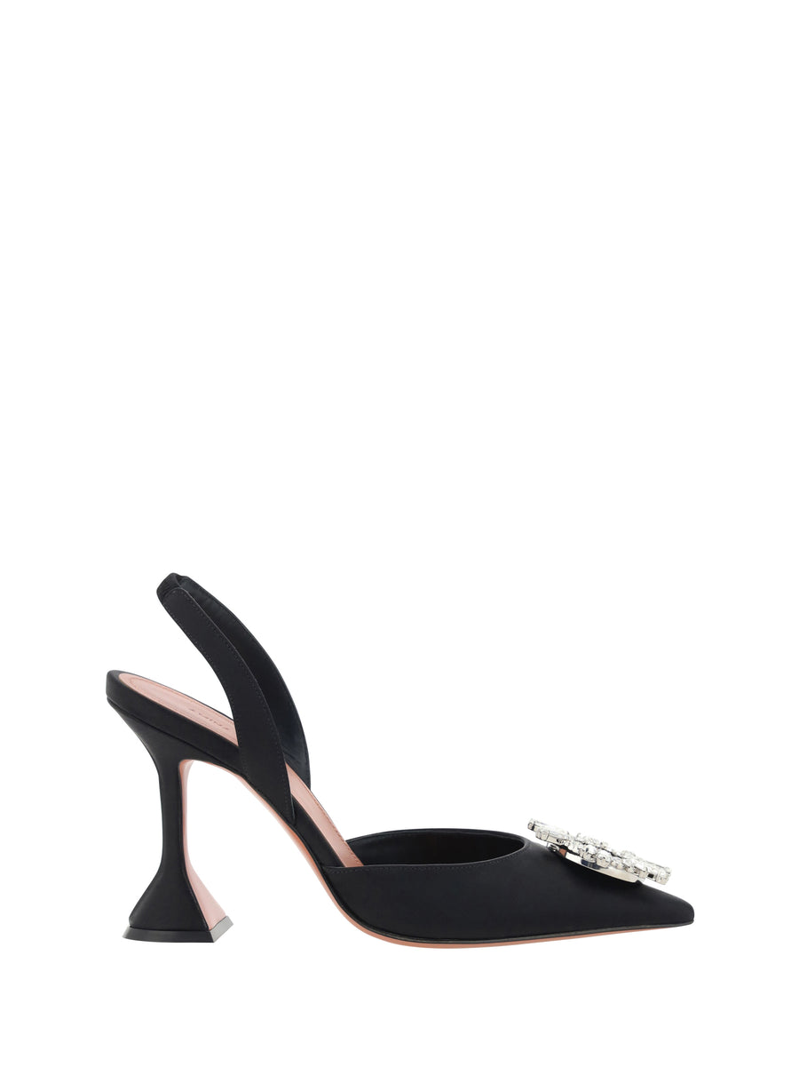 Begum Sling 95 Shoes Black Satin Pumps