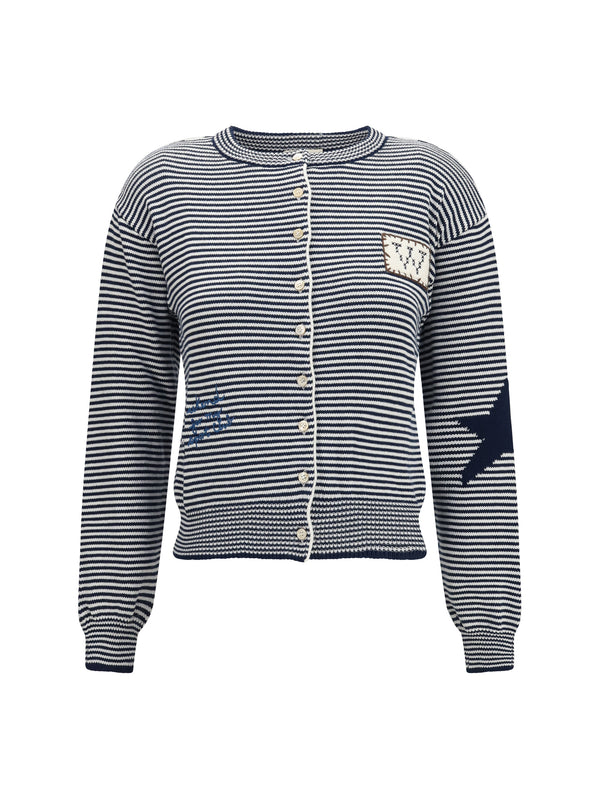 Cotton Knit Cardigan With Intarsia Cotton; Polyester Jacket