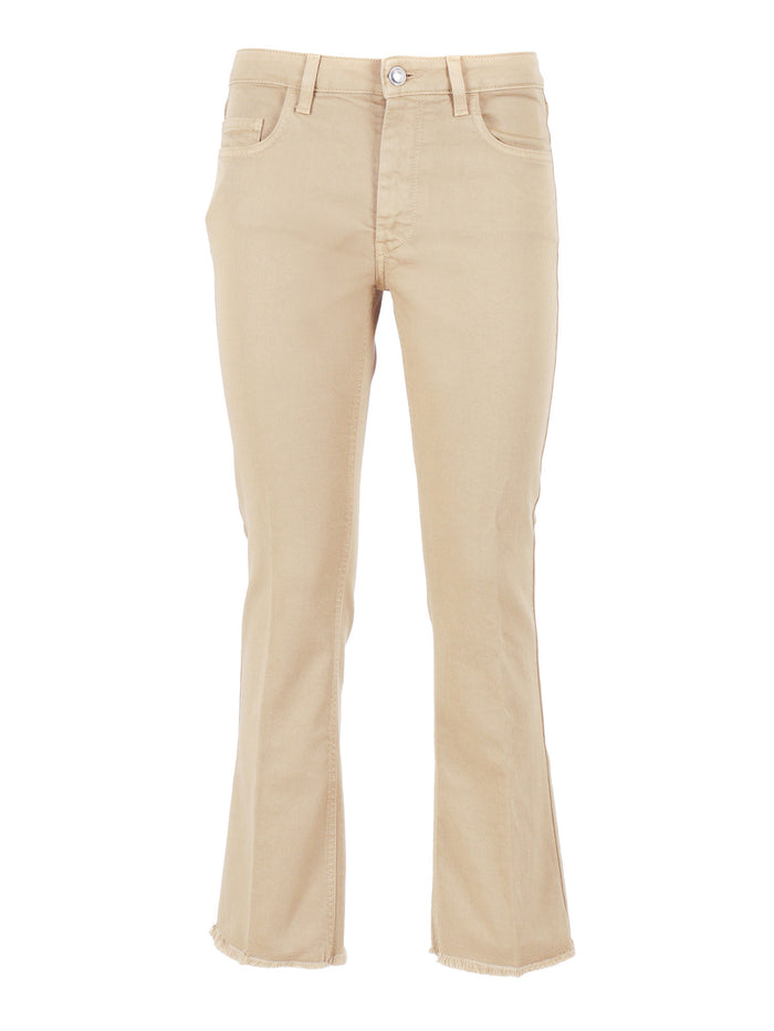 5 POCKET WITH FRINGE Beige Cotton Elastane Pant