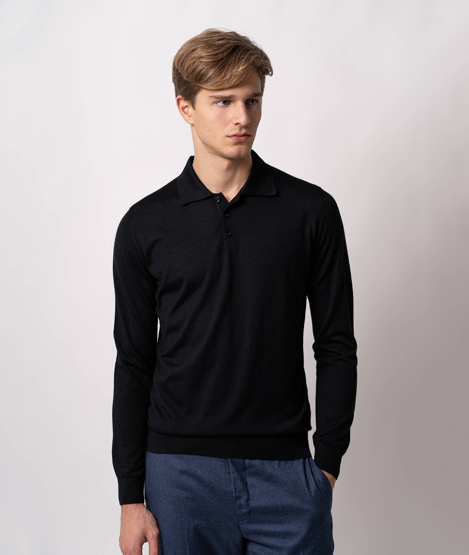 Cashmere And Silk Polo Shirt Vienna Blue Pullover M/lunga