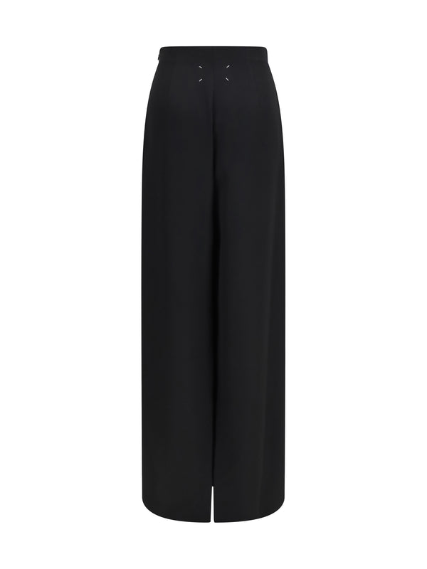 Long Skirt With Back Slit Black Fleece Wool (ovis Aries) Trousers