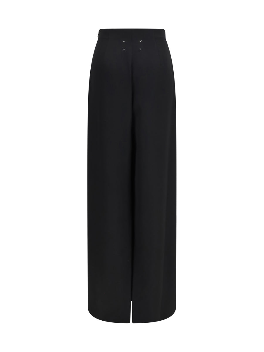 Long Skirt With Back Slit Black Fleece Wool (ovis Aries) Trousers