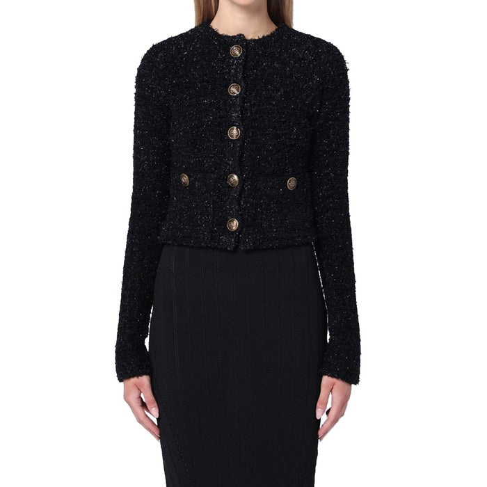 Crop Bouclé Cardigan Black