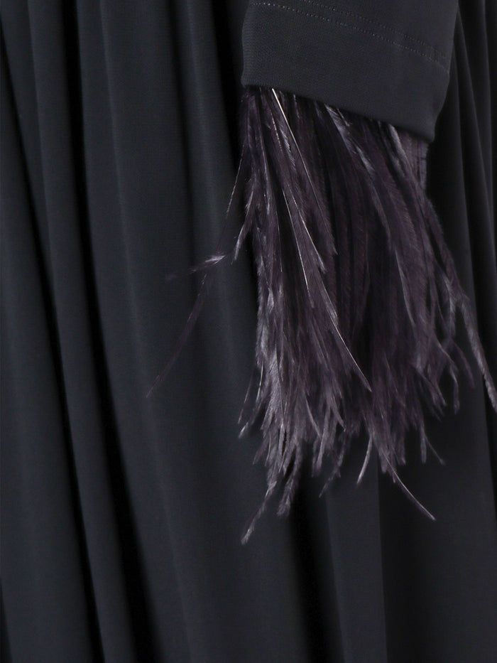 Pleated dress with feathers Black Viscose Long