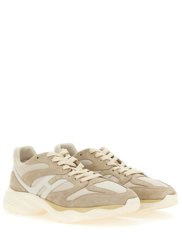 Sneaker With Logo Beige Calfskin Trainers