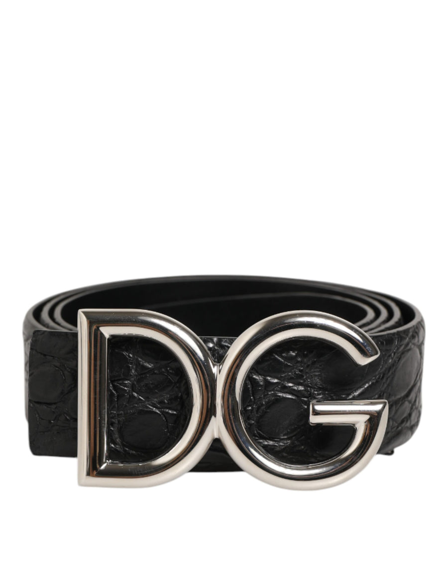 Dolce & Gabbana Caiman leather exterior belt in black