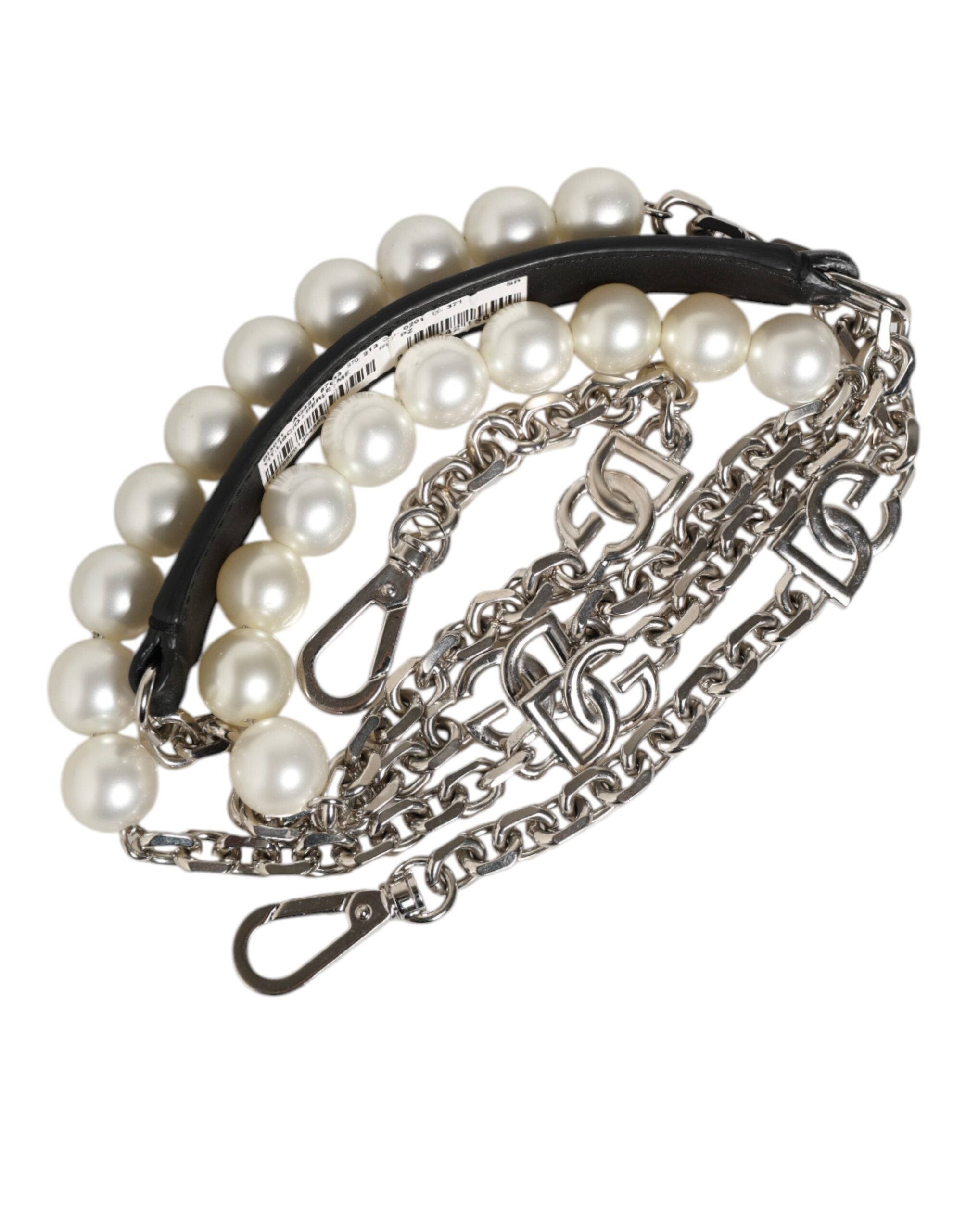 Black Leather Pearl Chain Bag Accessory Shoulder Strap Real Brass+plastic+40lf