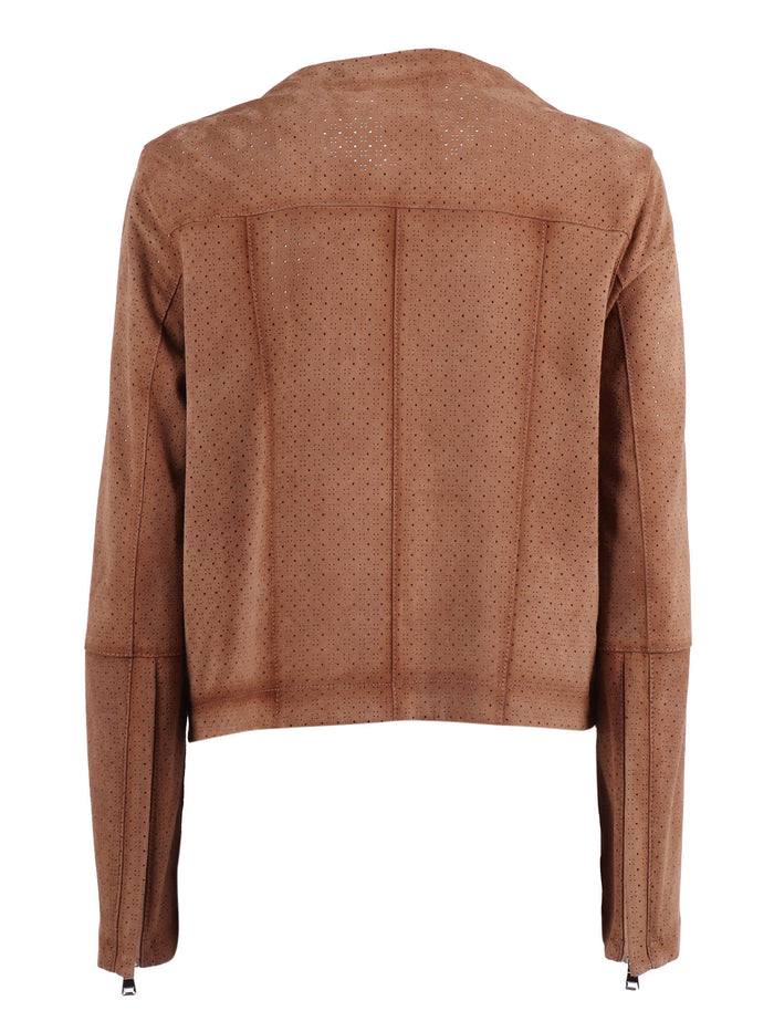 Woman Goat Suede Leather Jacket Brown Goatskin