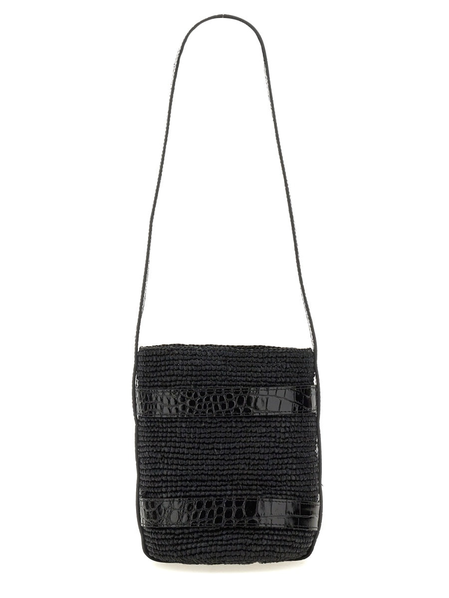 Bucket Bag Black Raffia Shoulder