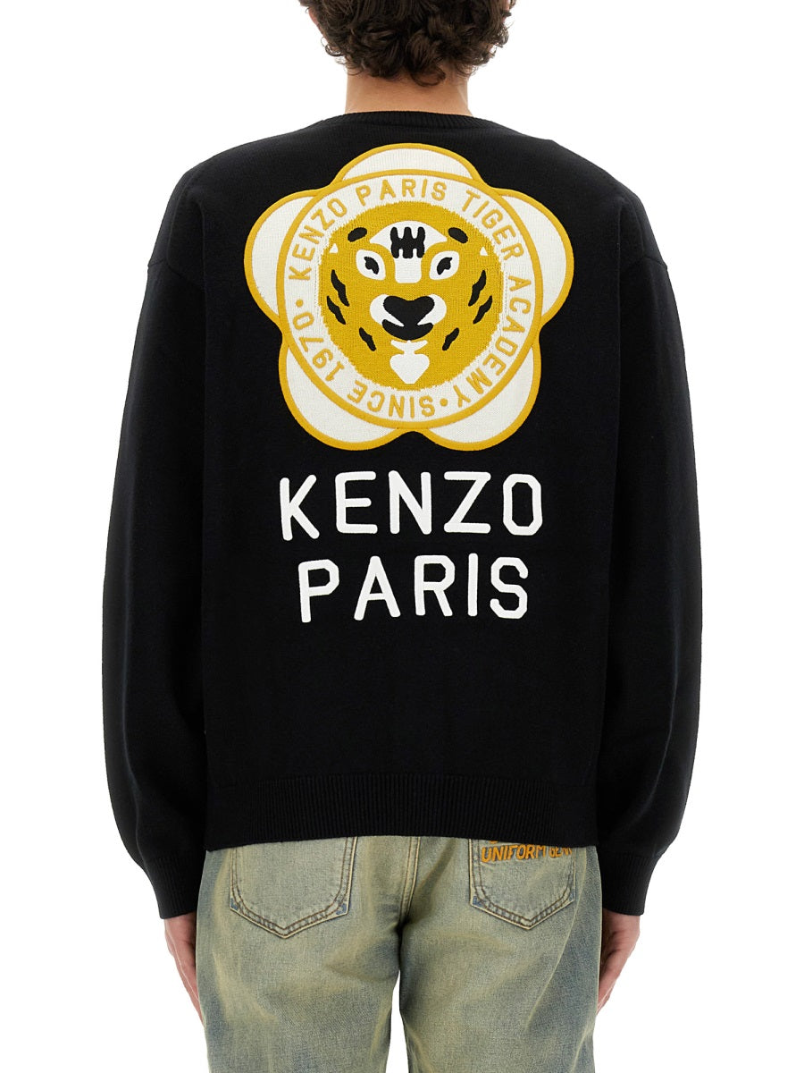 Cardigan With Embroidered Tiger Academy Black Wool Sweatshirts