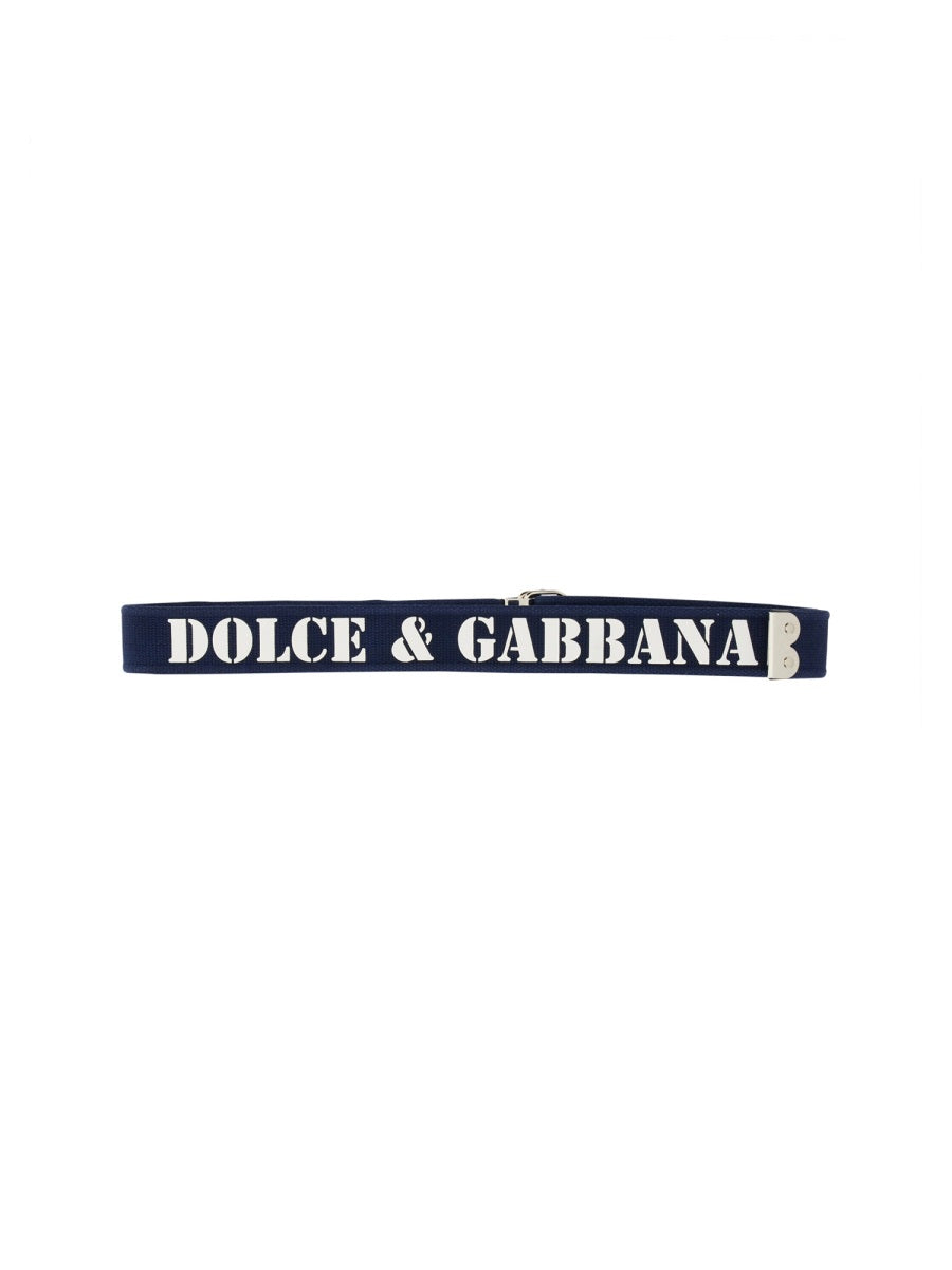 Belt With Logo Blue Polyester