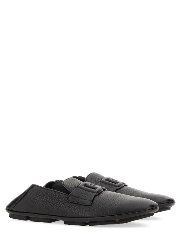 Driver With Logo Black Leather Loafers