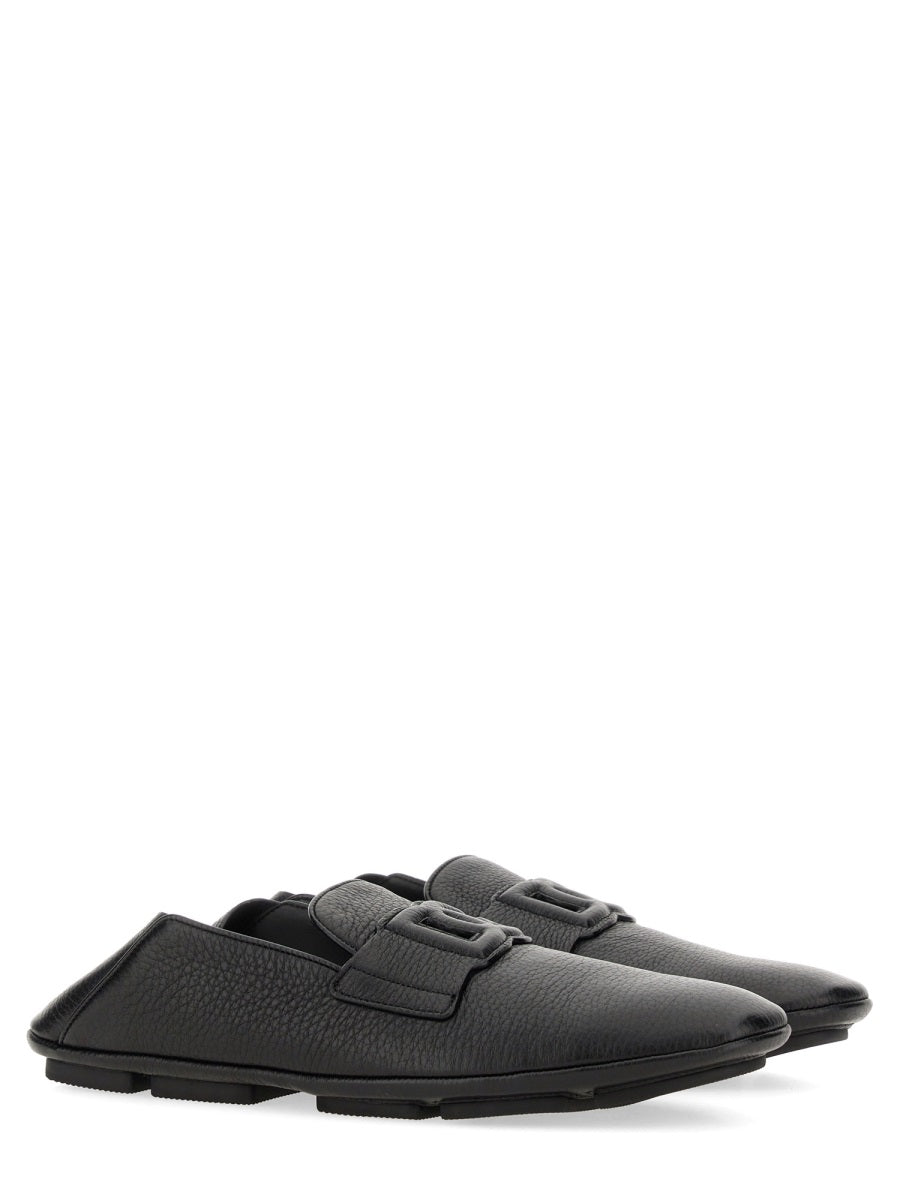 Driver With Logo Black Leather Loafers