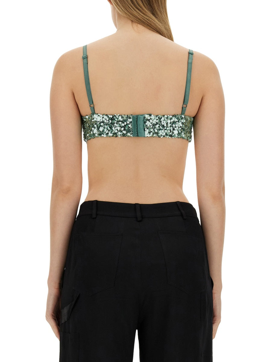 Sequined Cropped Top Baby Blue Polyester Tops