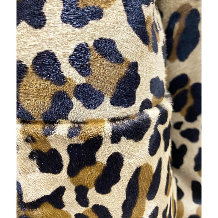Leopard Calf Hair Cropped Jacket Brown Leather