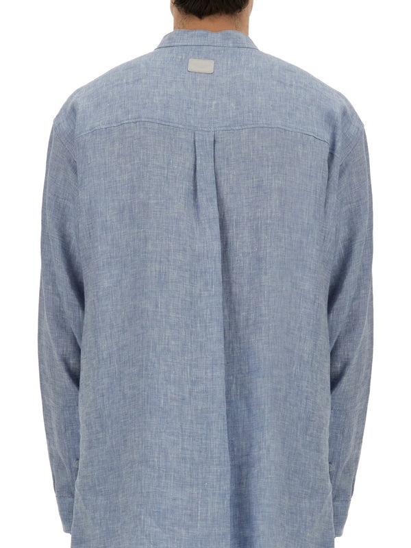 Shirt With Mandarin Collar Azure Linen