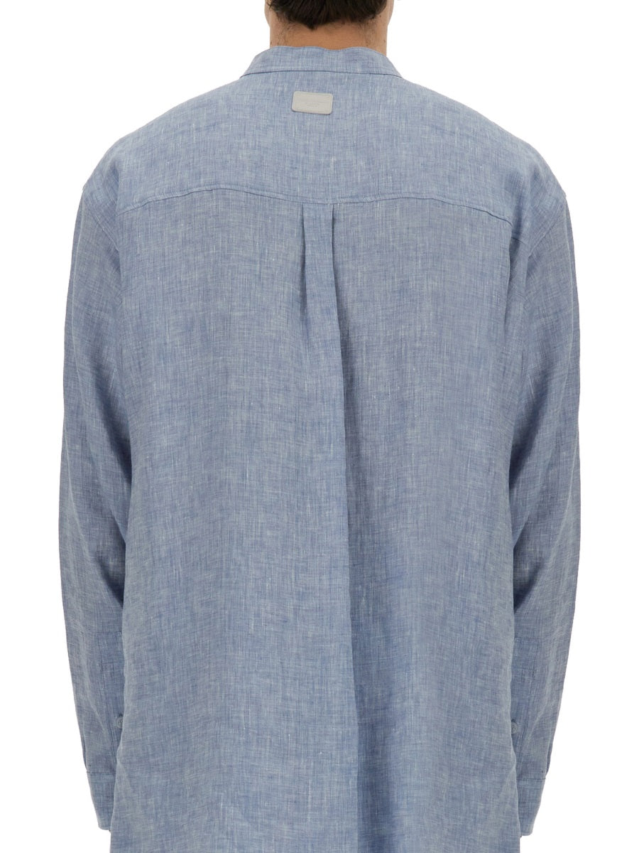 Shirt With Mandarin Collar Azure Linen