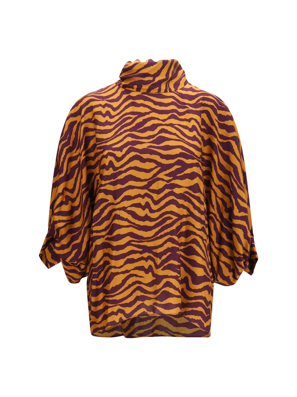 Viscose And Silk Blouse With High Collar Only Variant Viscose; Shirt
