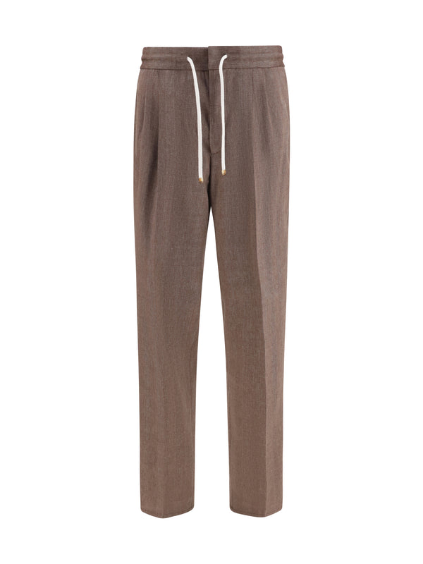 Herringbone Linen And Wool Pants Nocciola Linen; Merino Ovis Aries