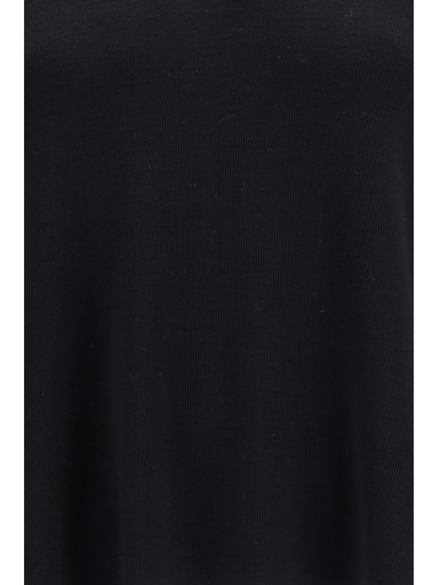 Polo Collar Wool Sweater Black Merino Tops