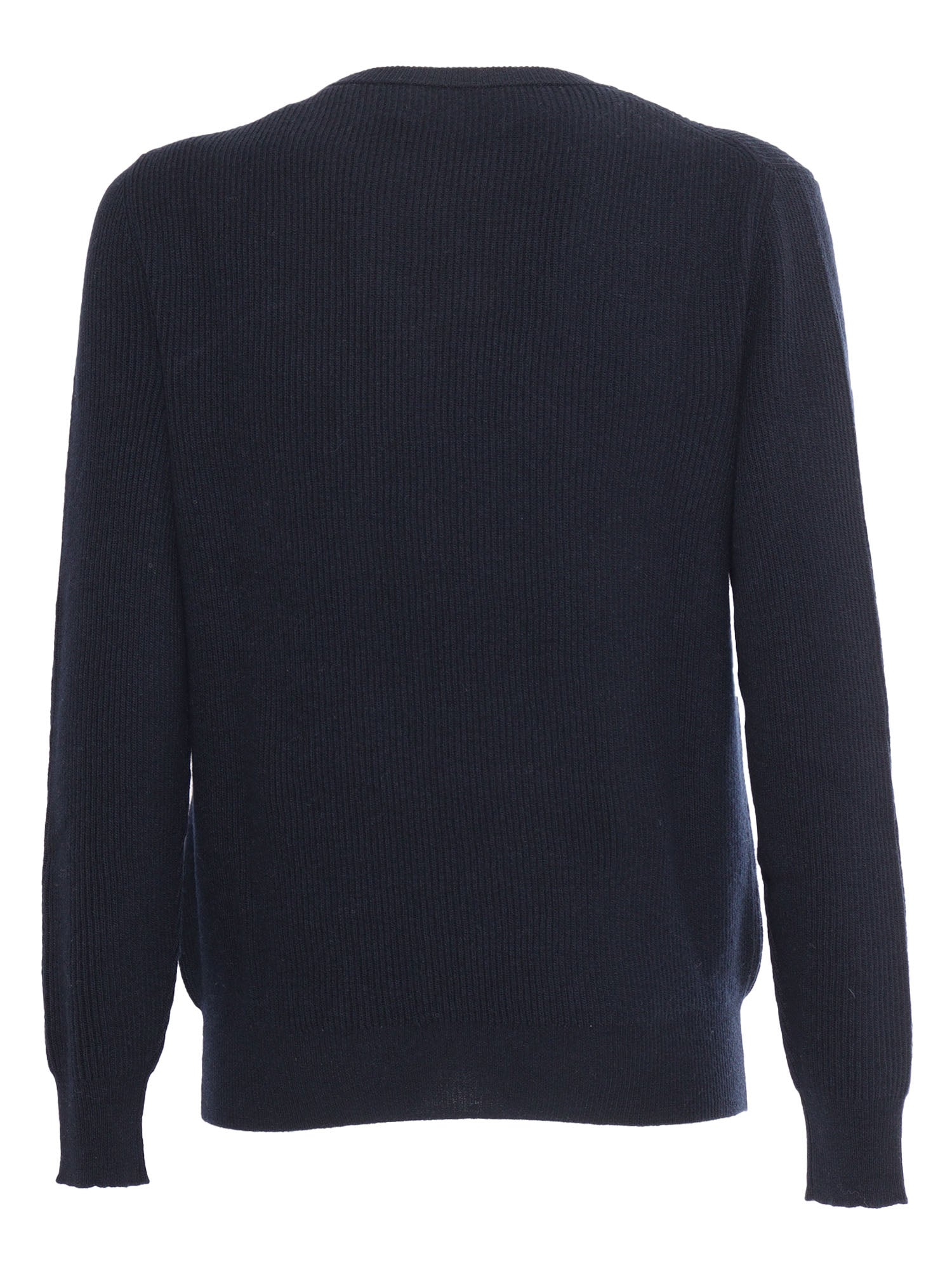 R Neck Pullover Blue Wool Crewneck
